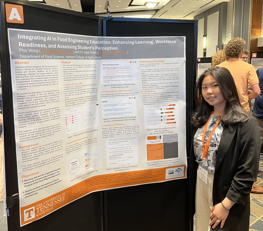 Ploy Wong with her poster on her project titled "Integrating AI in Food Engineering Education: Enhancing Learning, Workforce Readiness, and Assessing Student's Perception"