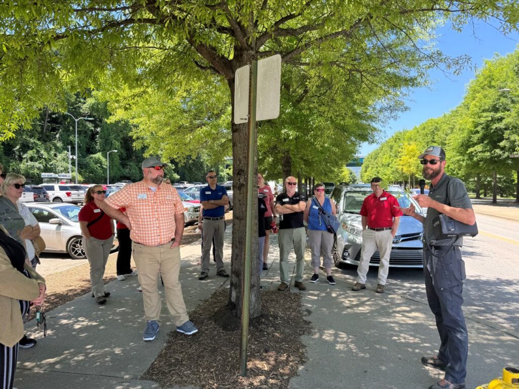 Lee Rumble leading a group on a tree walk