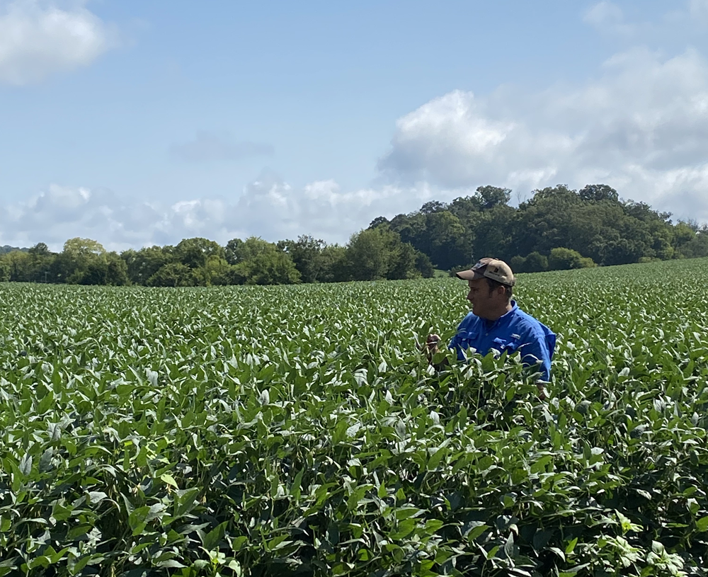 Jonathan Walton in a crop field