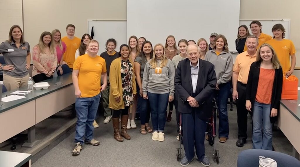 Jim Herbert with students in the AREC 395: James L. Herbert Executive Seminar Series class