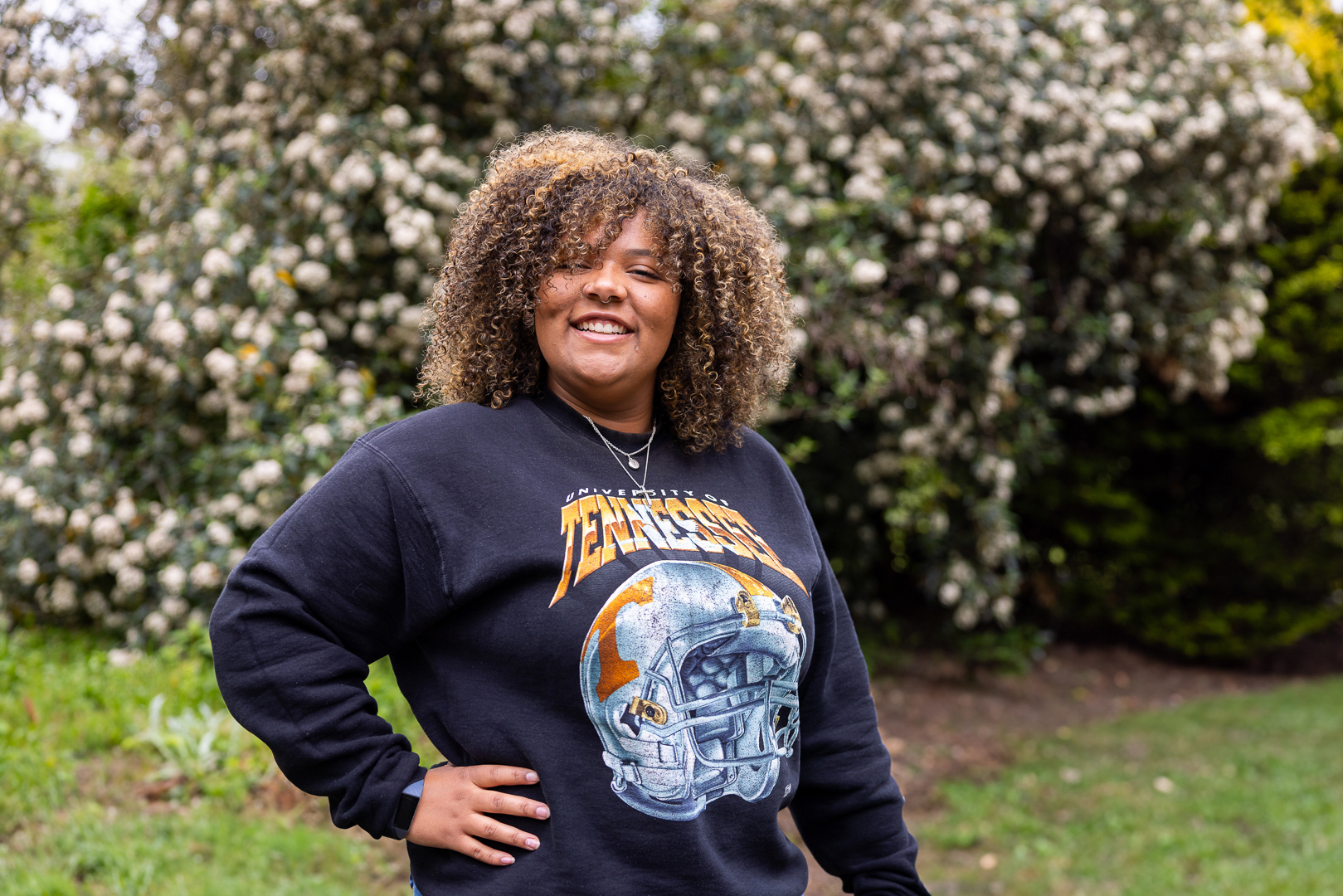 Genesis Nolan wearing a Tennessee sweatshirt