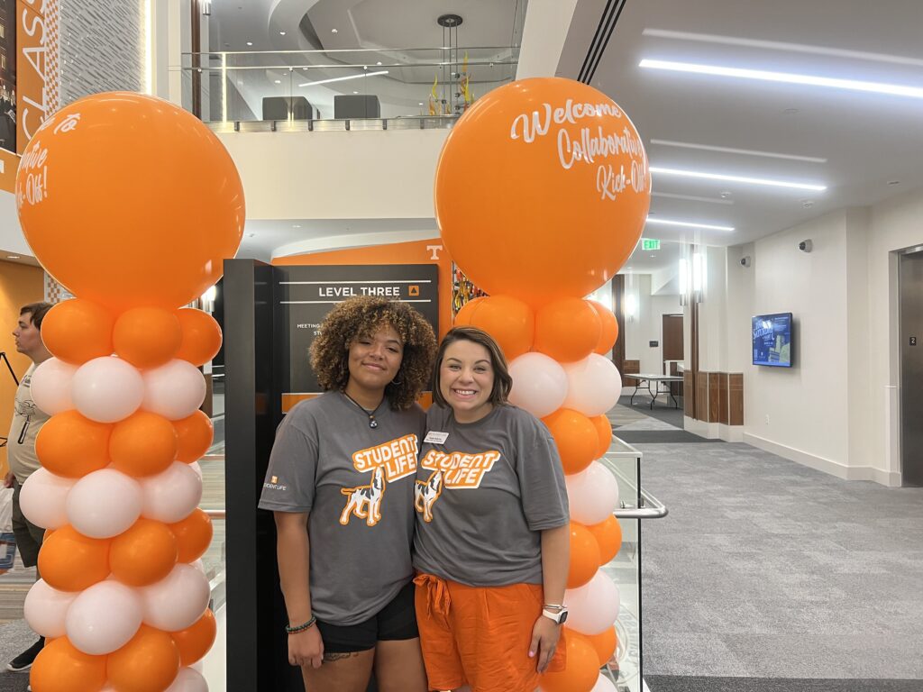 Genesis Nolan at a Student Life Collaboration Kick Off event with Hope Adkins, Coordinator of Special Projects
