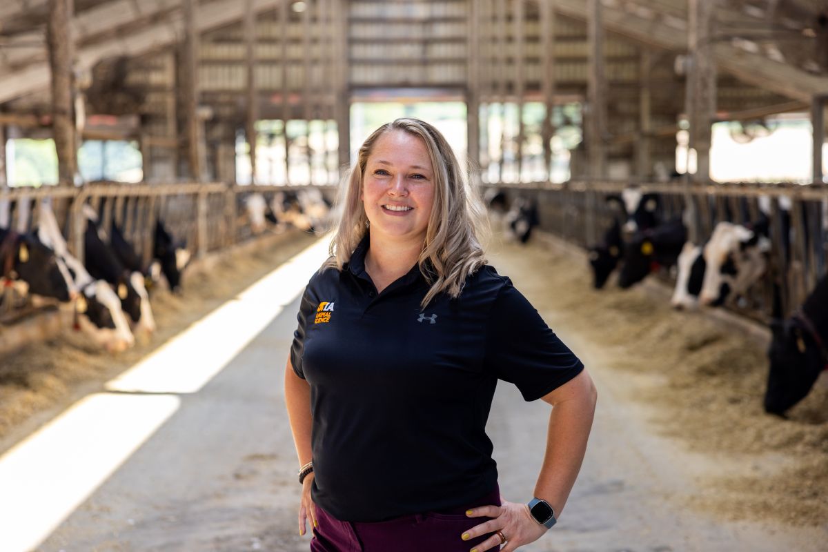 Liz Eckelkamp in a dairy barn
