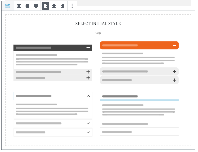 Layout options for Accordion style of Kadence Blocks