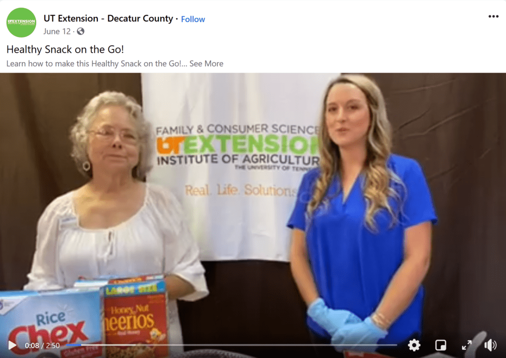A screen capture showing a video on the UT Extension Decatur County Facebook page