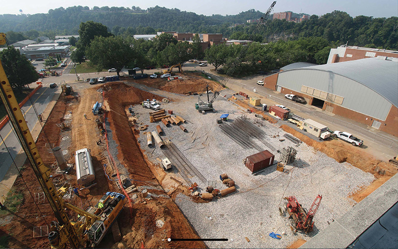 An aerial photo of construction progress happening on the UTIA campus.