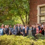 UTIA faculty, staff, and friends gather around the Morgan Hall cornerstone after the installation of the 2021 time capsule