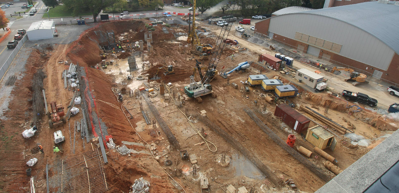 An aerial photo of construction progress happening on the UTIA campus.