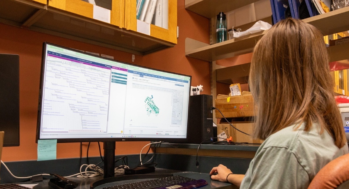 A student in front of a computer